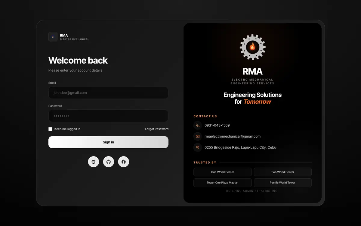Screenshot of the public rma.exybit.org page